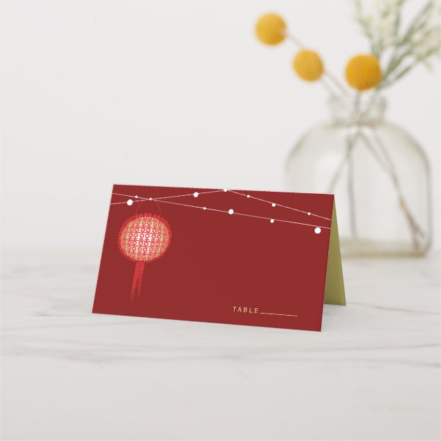 Cartão De Mesa Casamento Chinês com Lanternas Brilhantes (Frente)