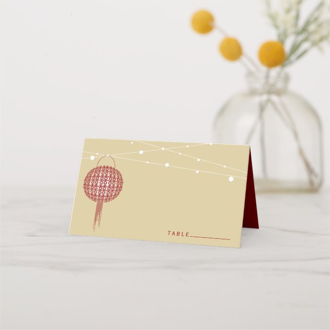 Cartão De Mesa Casamento Chinês com Lanternas Brilhantes (Frente)