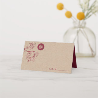 Cartão De Mesa Casamento Chinês de Crimson Peach/Plum Blossoms Kr