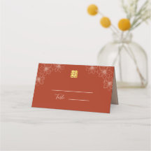 Casamento chinês floral moderno vermelho Boho