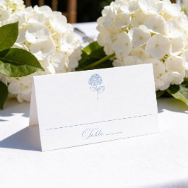 Cartão De Mesa Casamento Clássico com Hortênsias Azuis