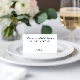 Cartão De Mesa Casamento Clássico Elegante Azul Marinho Monograma