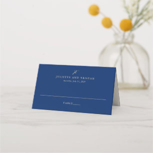 Cartão De Mesa Casamento Clássico Elegante em Azul Marinho e Crem