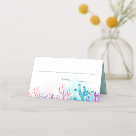 Cartão De Mesa Casamento Colorido de Coral Reef Watercolor