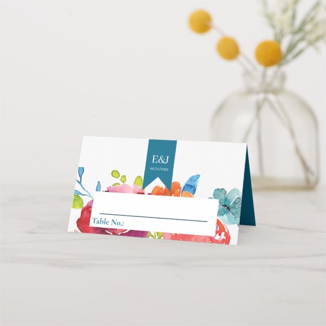 Cartão De Mesa Casamento Colorido de Verão Brilhante (Frente)