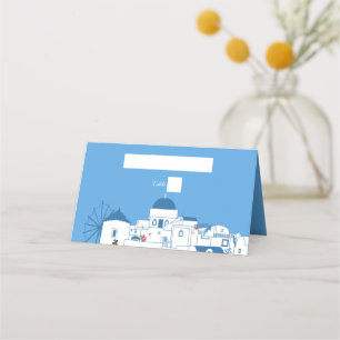 Cartão De Mesa Casamento com a ilha grega de destino Santorini
