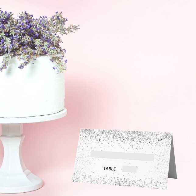 Cartão De Mesa Casamento com brilho branco de prata (Criador carregado)