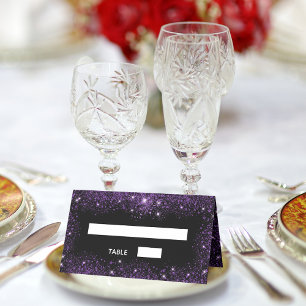 Cartão De Mesa Casamento com brilho roxo preto