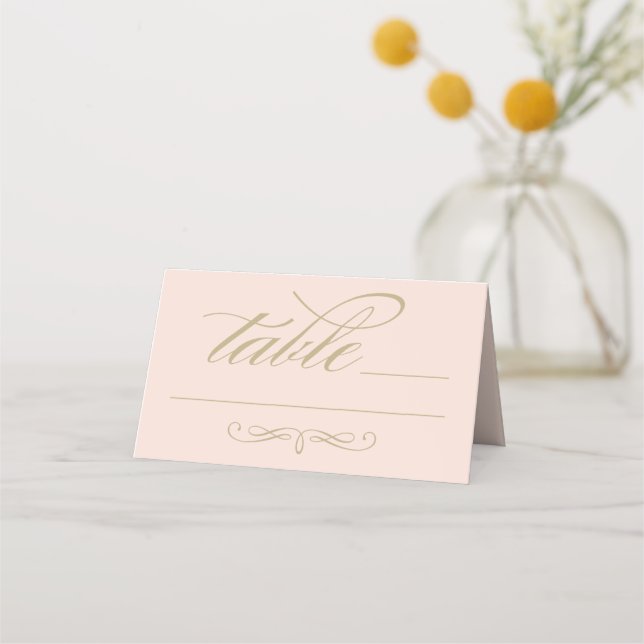 Cartão De Mesa Casamento com Caligrafia em Dourado e Rosa Elegant (Frente)