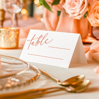 Cartão De Mesa Casamento com Caligrafia Simples Laranja Pôr do So