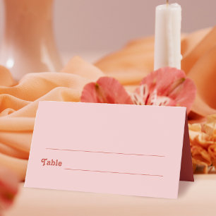 Cartão De Mesa Casamento com Disco Boho Vermelho e Rosa Retro