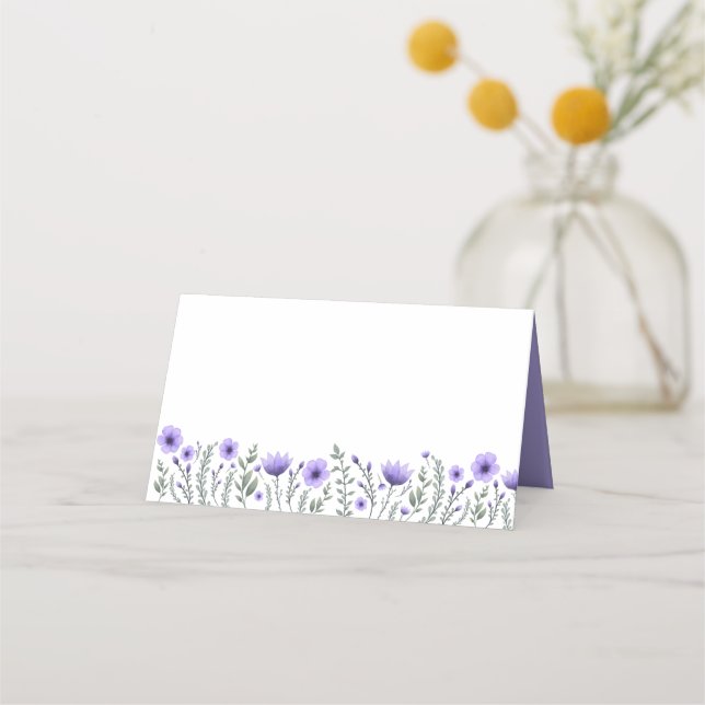 Cartão De Mesa Casamento com Flor de Carteira Purple Place Obriga (Frente)