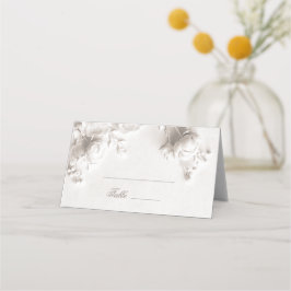 Cartão De Mesa Casamento com flores 3D em marfim arqueadas
