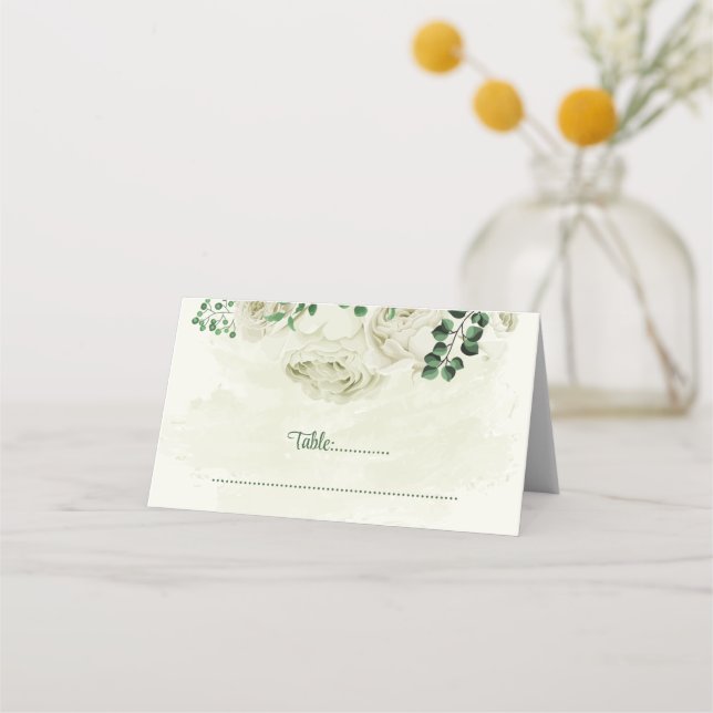 Cartão De Mesa Casamento com flores brancas de marfim (Frente)