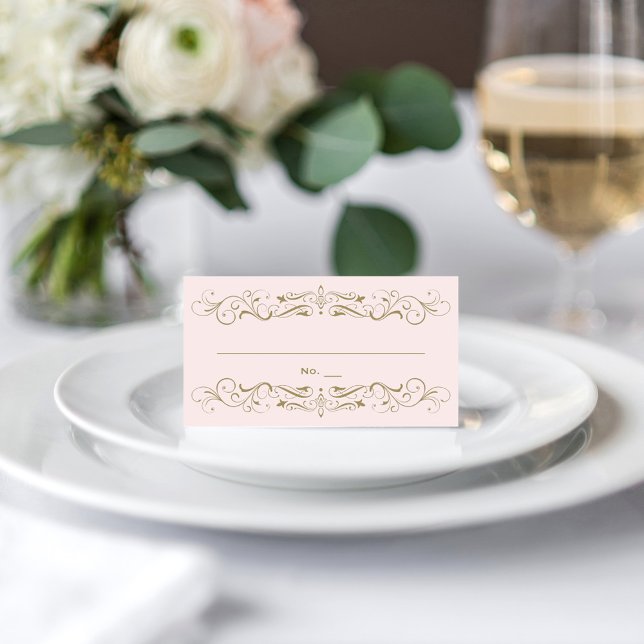 Cartão De Mesa Casamento com Flores em Rosa Antigo e Dourado Anti (Criador carregado)