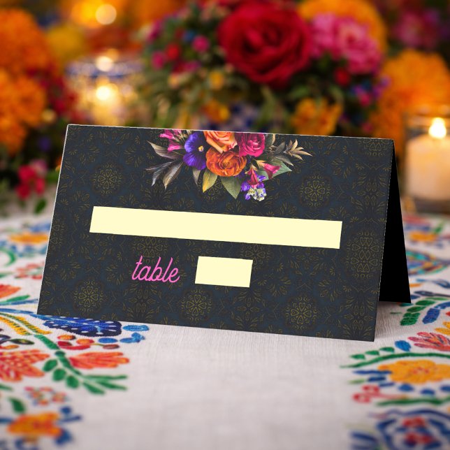 Cartão De Mesa Casamento com flores mexicanas elegantes (Criador carregado)