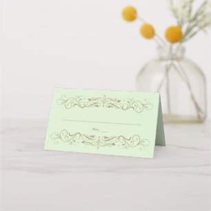 Cartão De Mesa Casamento com Florescer em Verde Antigo e Dourado