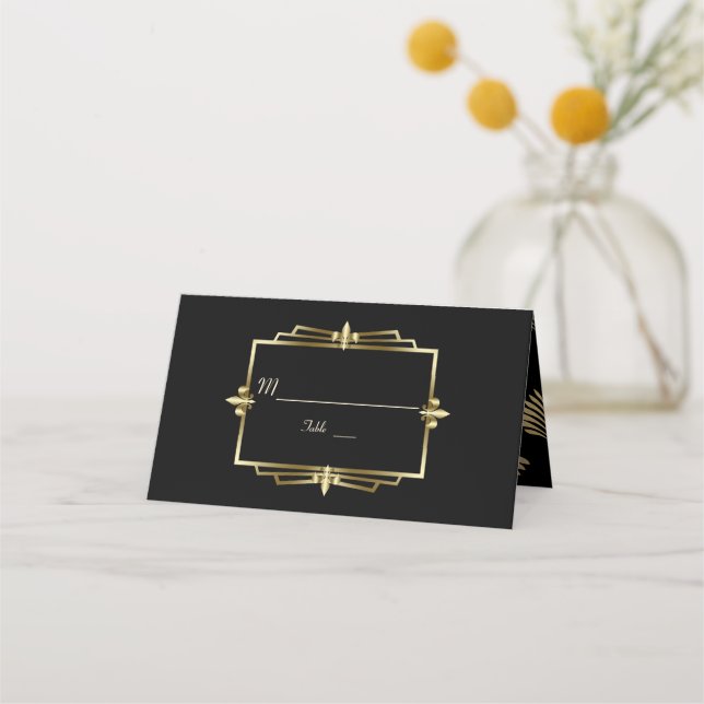 Cartão De Mesa Casamento com Glam Royal Dourado Art Deco 20s (Frente)