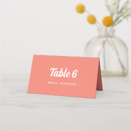 Cartão De Mesa Casamento com Letra Minimalista Coral Rosa