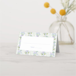 Cartão De Mesa Casamento com Moldura Floral Azul de Cottage Român