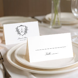 Cartão De Mesa Casamento com Monograma de Floral Crest Regência E