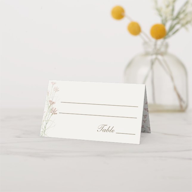 Cartão De Mesa Casamento com Preenchimento de Flor Silvestre Rosa (Frente)