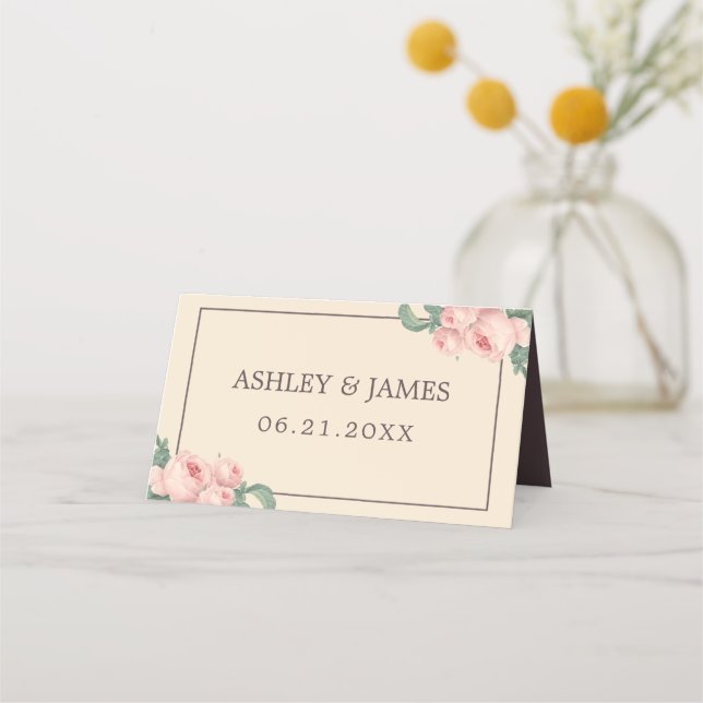 Cartão De Mesa Casamento com Rosa Rosa-Rosa-Rosa-Rosa-Ivory-Burgu (Frente)