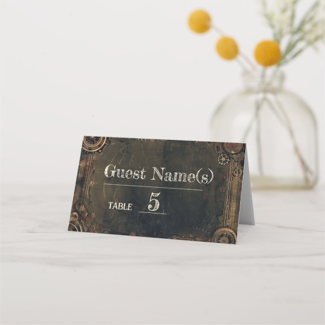 Cartão De Mesa Casamento com Steampunk Noir (Frente)