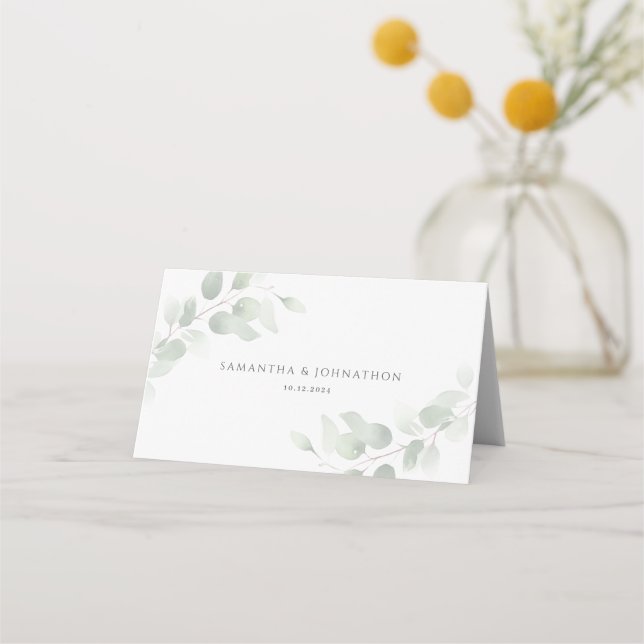 Cartão De Mesa Casamento com verde de eucalipto elegante (Verso)