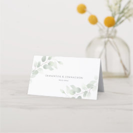 Cartão De Mesa Casamento com verde de eucalipto elegante