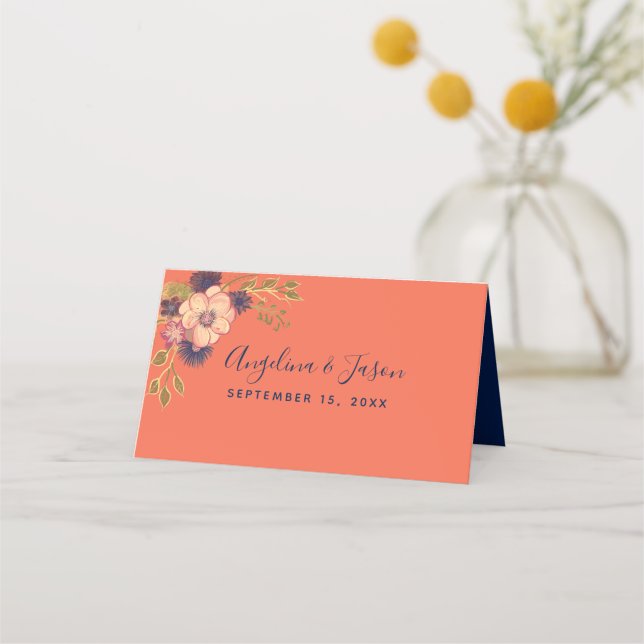 Cartão De Mesa Casamento Coral (Verso)
