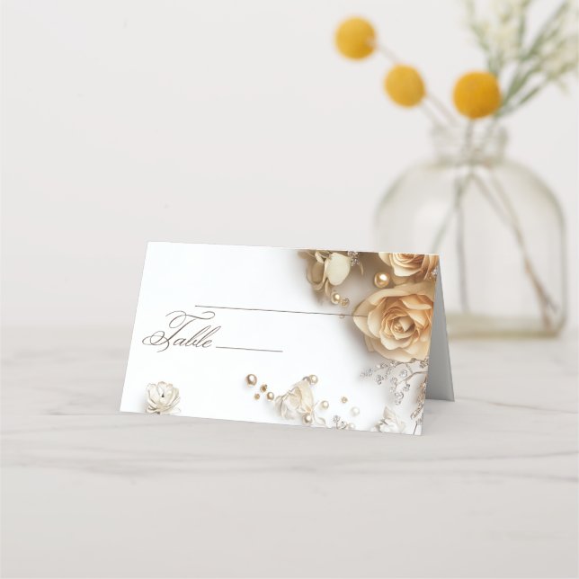 Cartão De Mesa Casamento da primavera dos Rosas do Ouro Modern Bo (Frente)