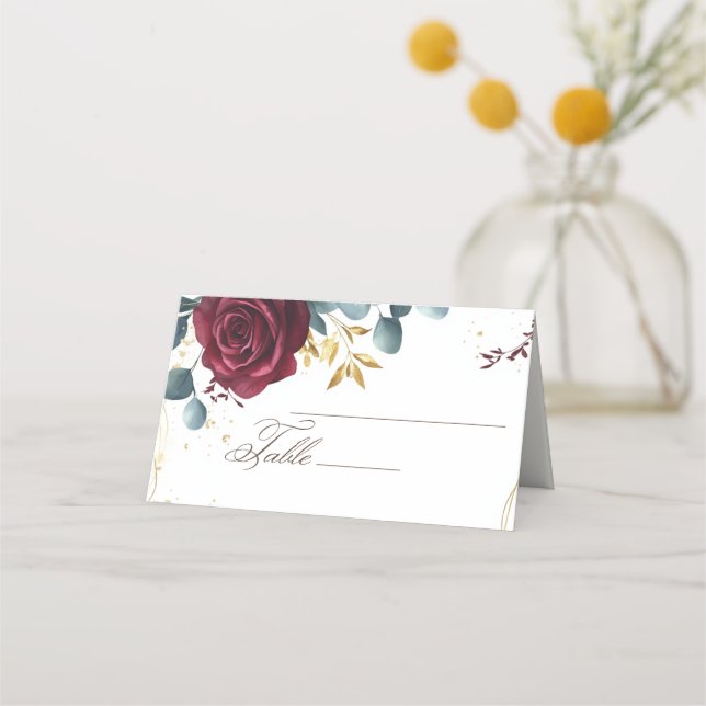 Cartão De Mesa Casamento da Rosa vermelha Modern Boho (Frente)