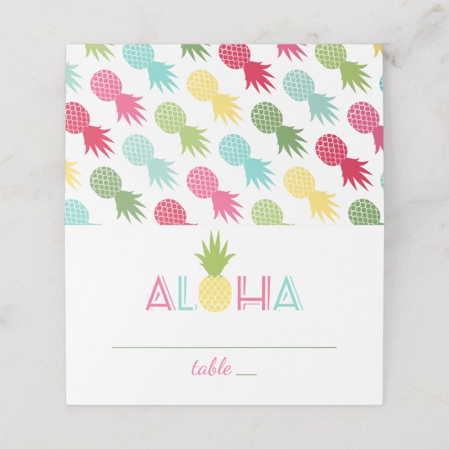 Cartão De Mesa Casamento de Abacaxis Tropical Aloha (Exterior/Desdobrado)