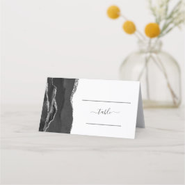 Cartão De Mesa Casamento de Ágata Prateada Preta Chic