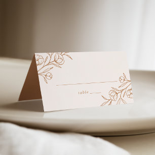 Cartão De Mesa Casamento de Amêndoa e Floral Desenhada e Cobre