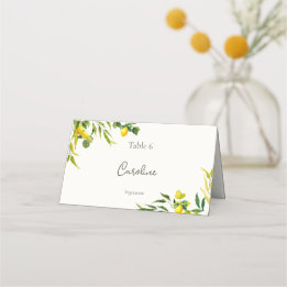 Cartão De Mesa Casamento de Aquarela de Limão com Preferência de