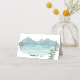 Cartão De Mesa Casamento de Aquarela do Tema do Lago Montanha