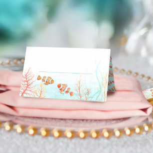Cartão De Mesa Casamento de aquarelas tropicais oceânicas