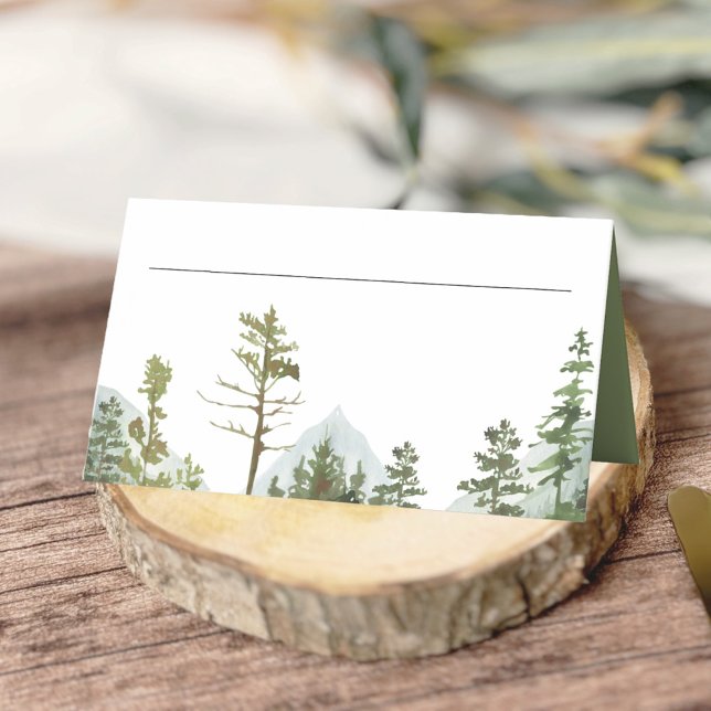 Cartão De Mesa Casamento de árvores da floresta montanhosa rústic (Criador carregado)