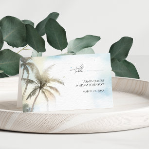 Cartão De Mesa Casamento de Árvores de Palma de Praia Tropical de