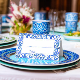 Cartão De Mesa Casamento de azulejos Espanhóis Blue Talavera Vint