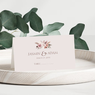 Cartão De Mesa Casamento de Blush Beige Pampas Floral Boho