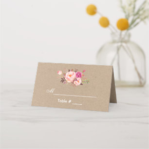 Cartão De Mesa Casamento de Blush Cor Floral Rosa Rosa Kraft