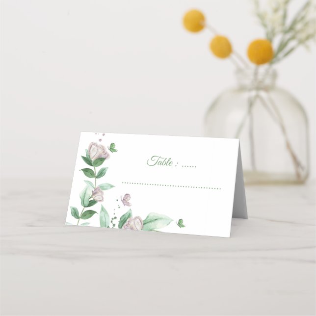 Cartão De Mesa casamento de borboletas de flores roxas (Frente)