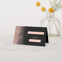 Cartão De Mesa Casamento de Borda Glitter Dourada com Rosa preto