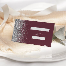 Cartão De Mesa Casamento de Borda Glitter Silver Moderno Burgundy