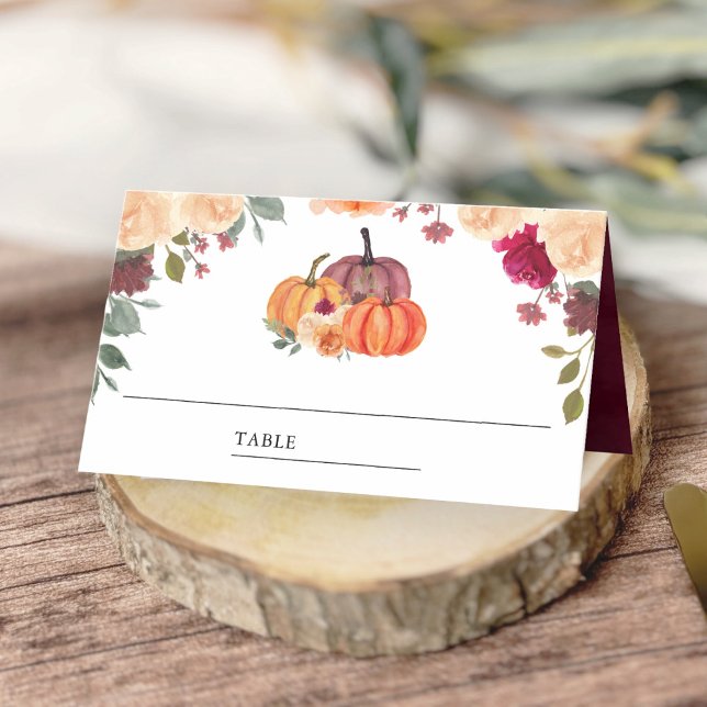 Cartão De Mesa Casamento de Borgonha Burgundy - Floral Laranja Qu (Criador carregado)