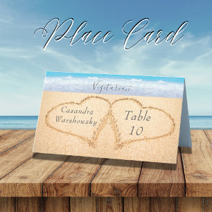 Cartão De Mesa Casamento de Chic Dusty Blue Beach 2 Corações em A