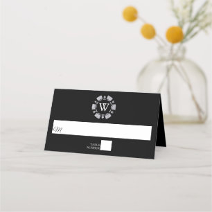 Cartão De Mesa Casamento de Chip Casino de Silver Glitter Monogra